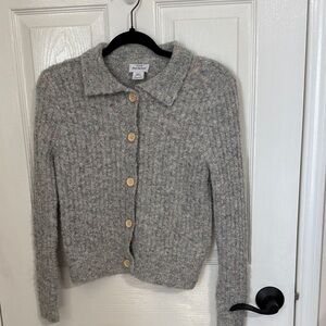 Anthropologie Heather Gray Button-Front Collared Cardigan